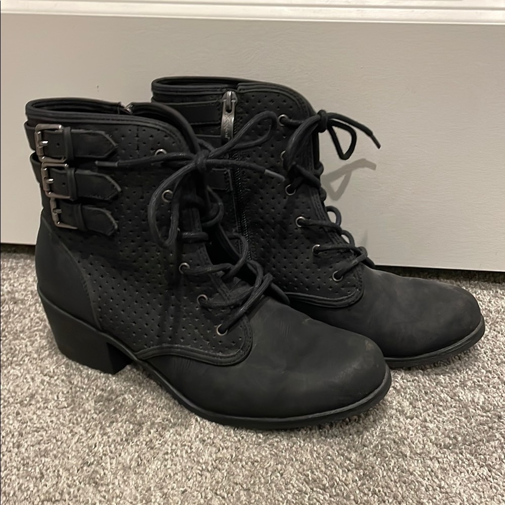 Xappeal Black Lace Up Boots with Buckle Detail